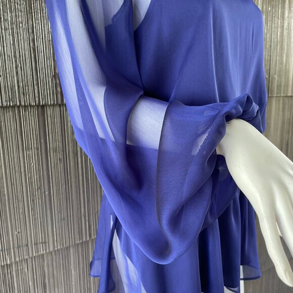 š„NWT ($120) Adrianna Papell Beaded Bishop Sleeve Sheer Chiffon Feminine Blouse - Picture 5 of 16